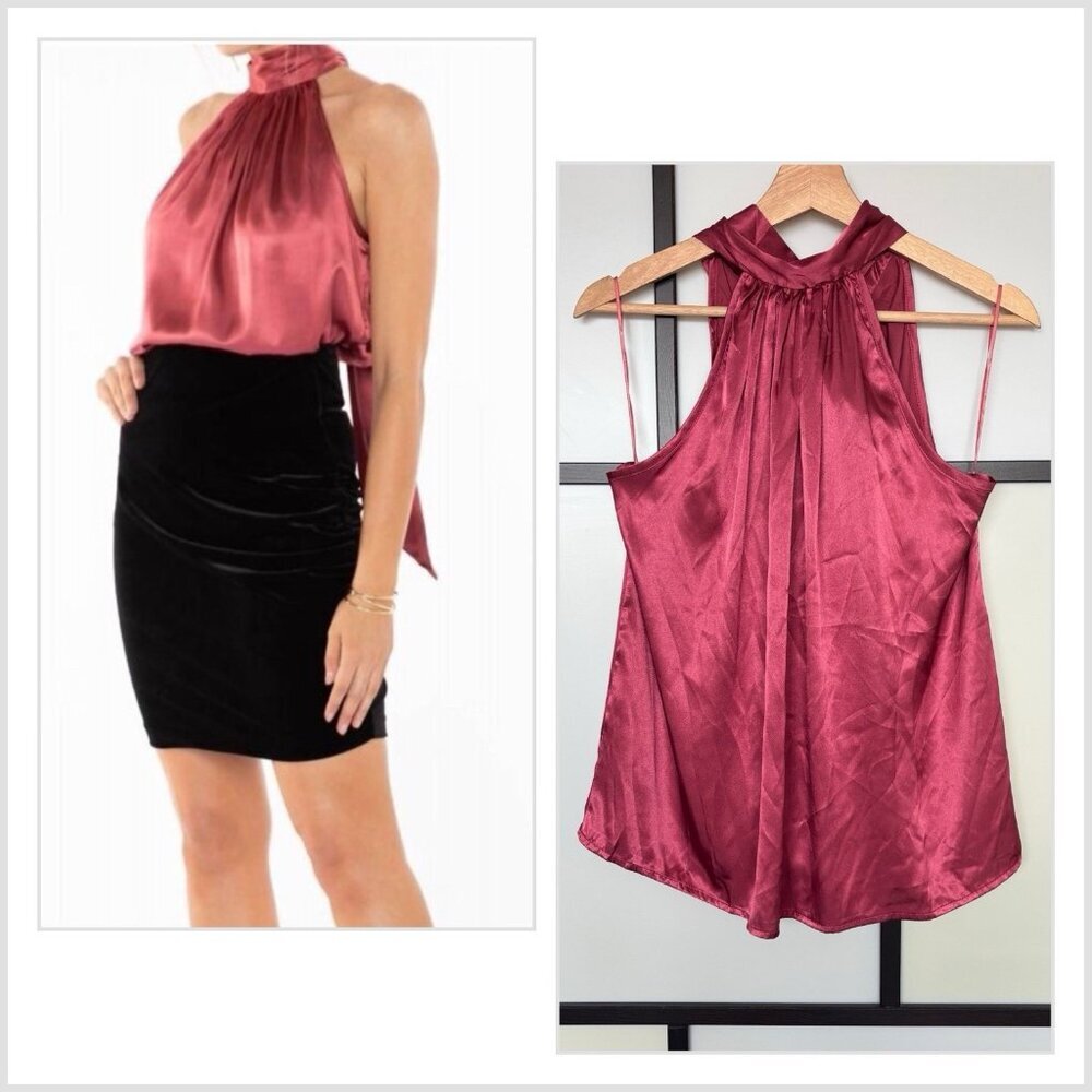 Bishop + Young Satin Blouse Top Pink Women’s Medium Career Preppy Sexy Cocktail